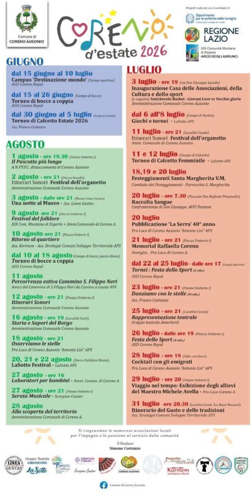 Eventi nel Lazio: Sagre, Concerti e Cosa Fare Coreno d'Estate