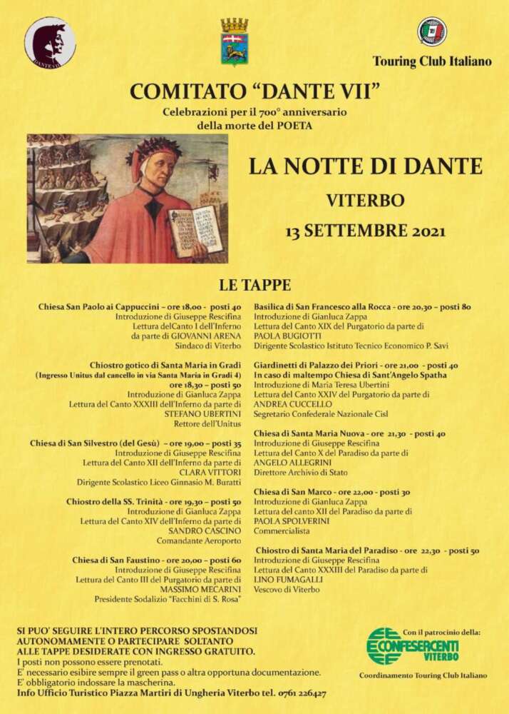 Dante di notte per le vie di Viterbo