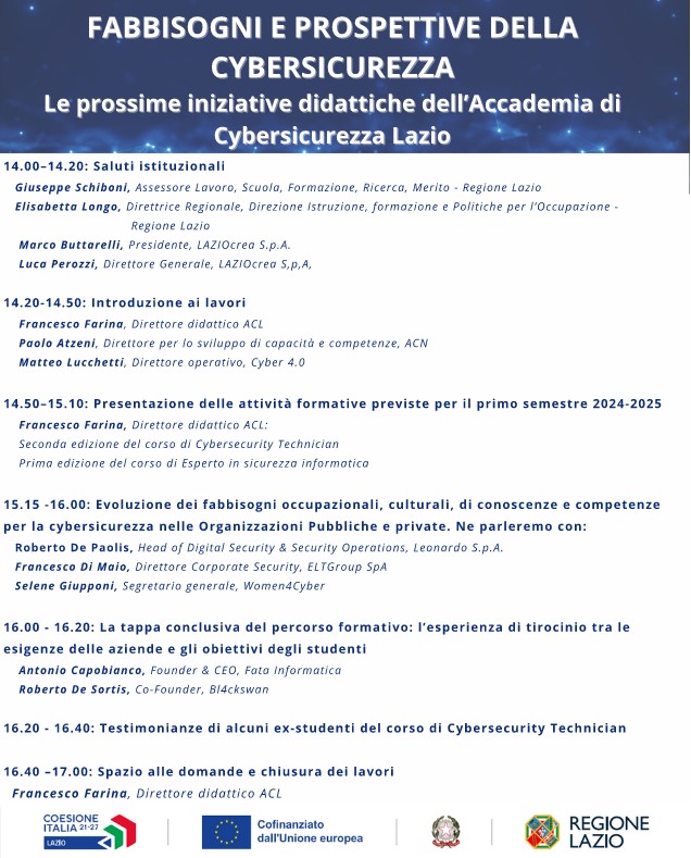 Presentazione dei bandi dell’Accademia di Cybersicurezza Lazio