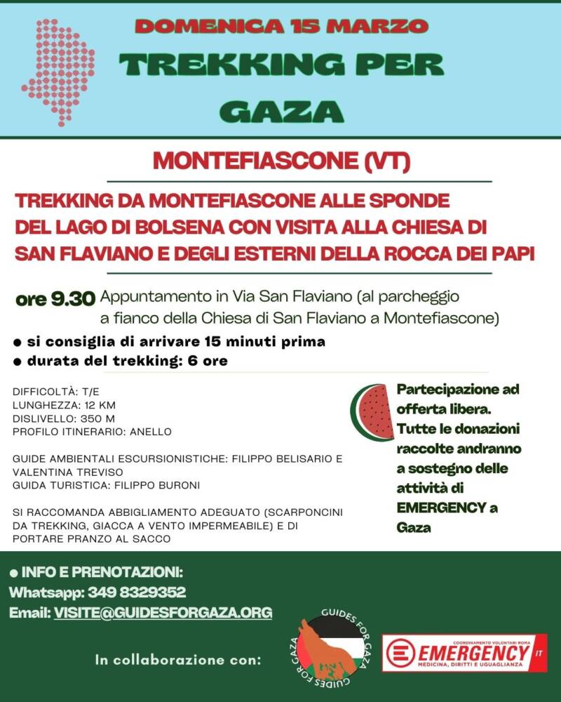 Trekking al Lago di Bolsena per Emergency a Gaza