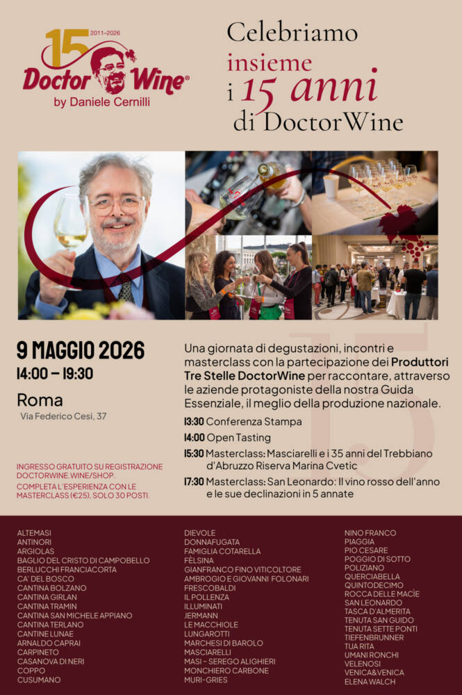 Per i 15 anni di DoctorWine, grande degustazione aperta al pubblico con i produttori Tre Stelle