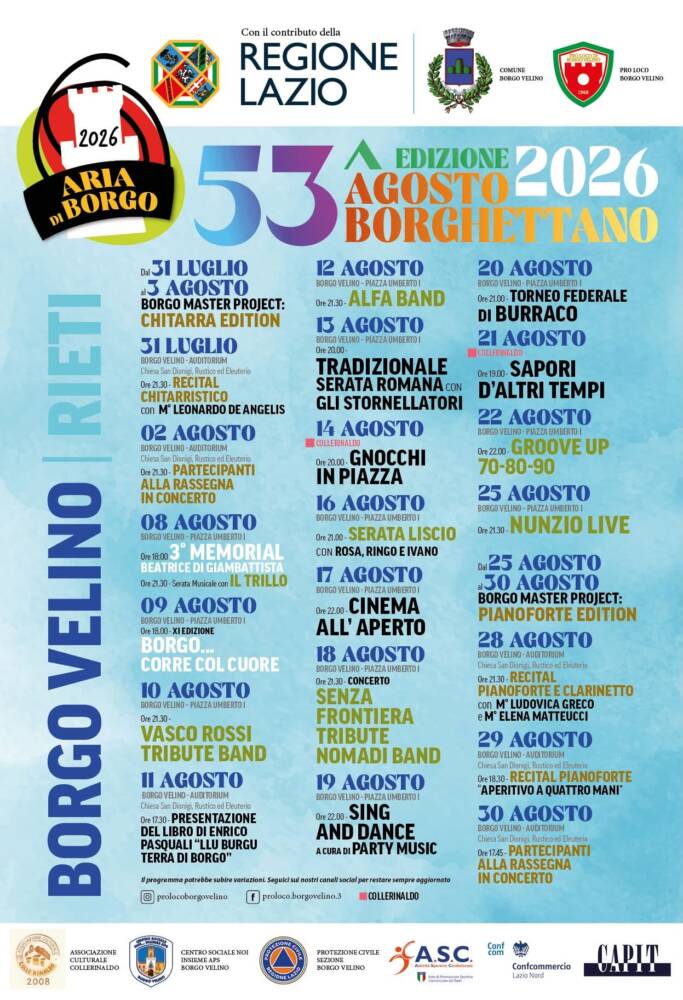 Cosa fare nel Lazio il prossimo week-end Aria di Borgo