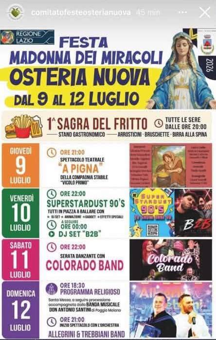 Eventi nel Lazio: Sagre, Concerti e Cosa Fare Madonna dei Miracoli e Sagra del Fritto