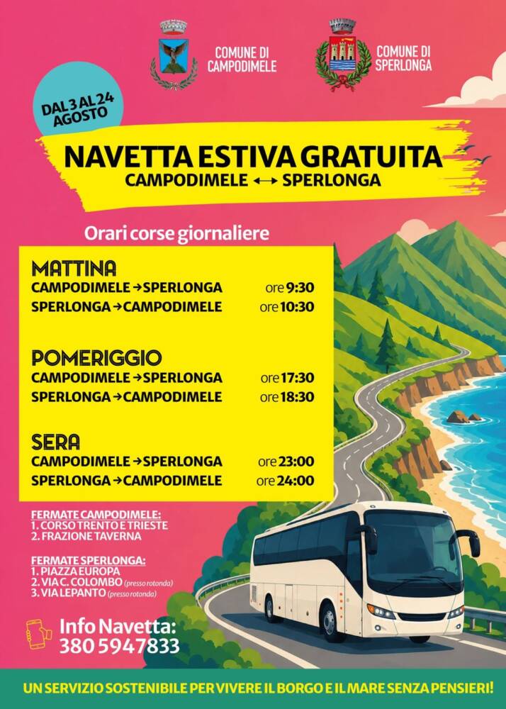 Navetta gratuita tra Campodimele e Sperlonga Navetta gratuita tra Campodimele e Sperlonga