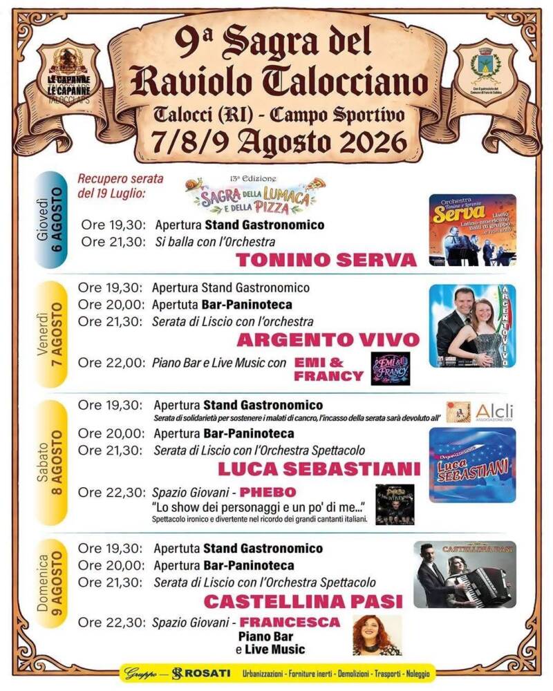 Eventi nel Lazio: Sagre, Concerti e Cosa Fare Sagra del Raviolo Talocciano