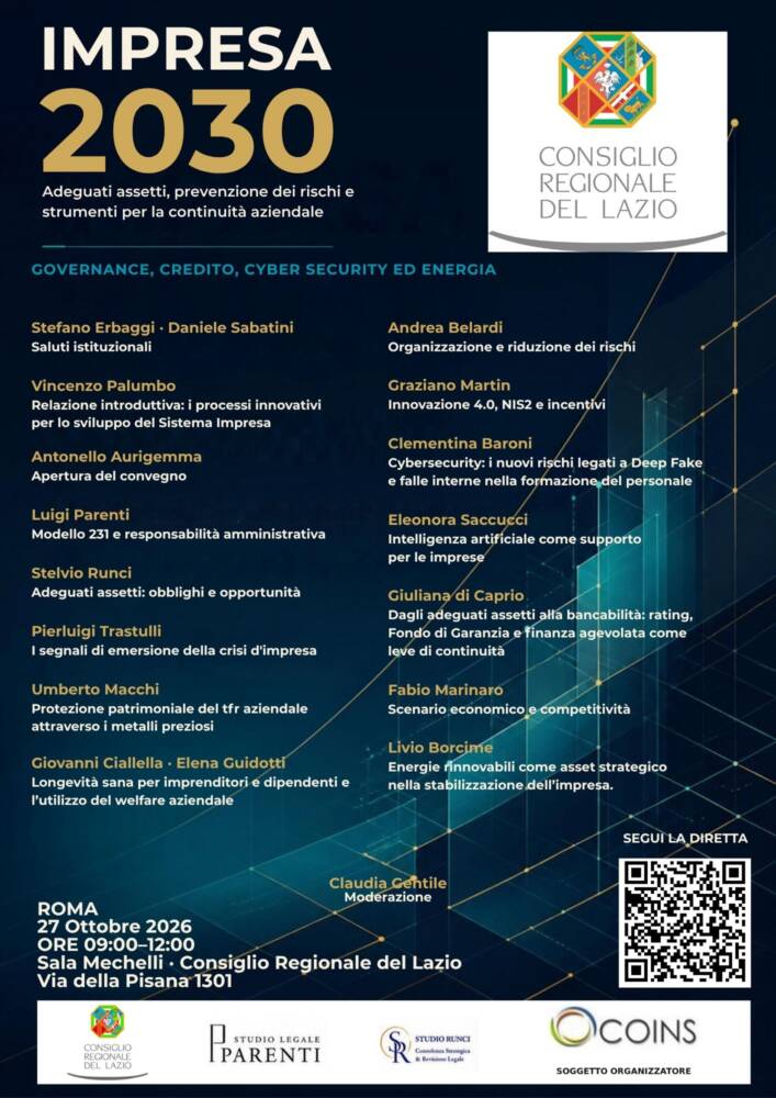IMPRESA 2030: governance, credito, cyber security ed energia per la continuità aziendale